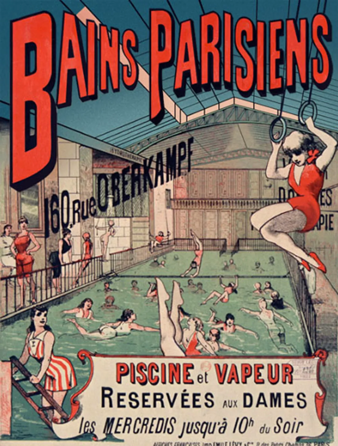 Une affiche publicitaire des Bains Parisiens au XIXe siècle.