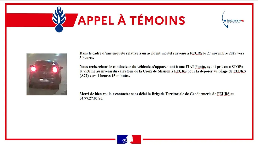 L'appel à témoins des gendarmes.