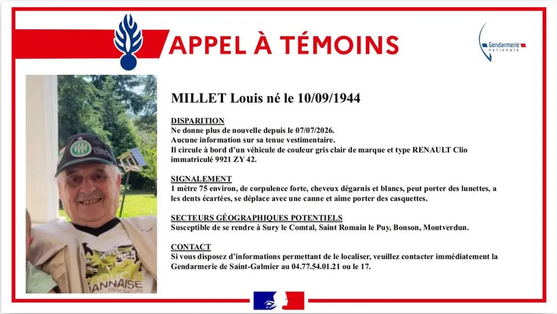 Louis Millet n'a plus donné de nouvelles depuis ce mercredi 7 juillet. 