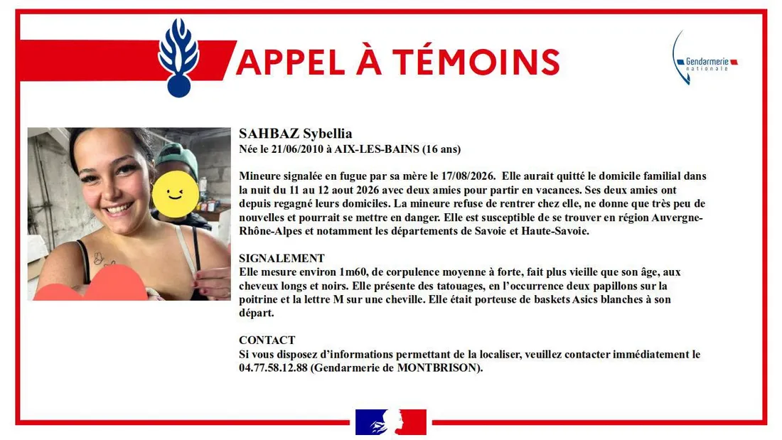 L'adolescente est en fugue depuis le lundi 17 août. 