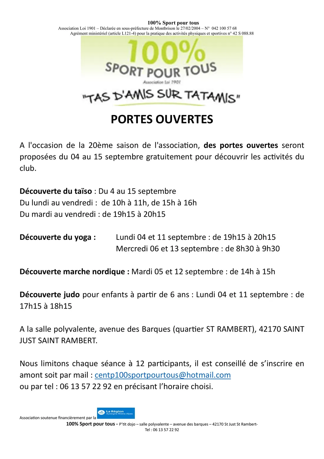 Portes ouvertes 100 % sport pour tous à St-Just-St-Rambert