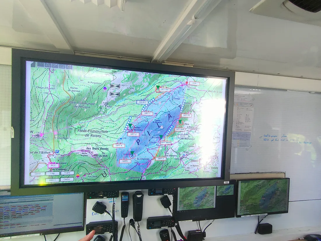 L'écran du COS lors de l'exercice des pompiers
