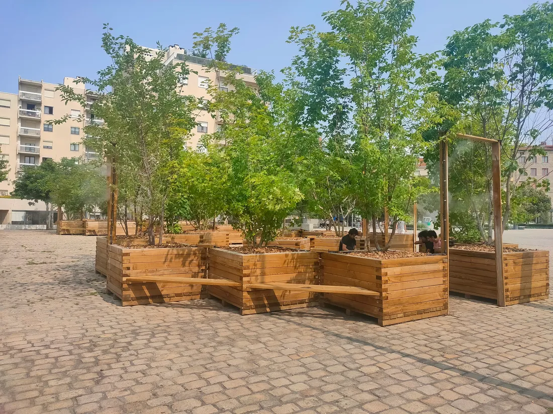 Un îlot de fraicheur situé temporairement Place Chavanelle à Saint-Etienne 