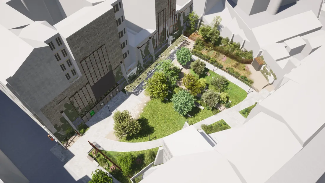 Une vue aérienne du jardin d'Eden modélisée