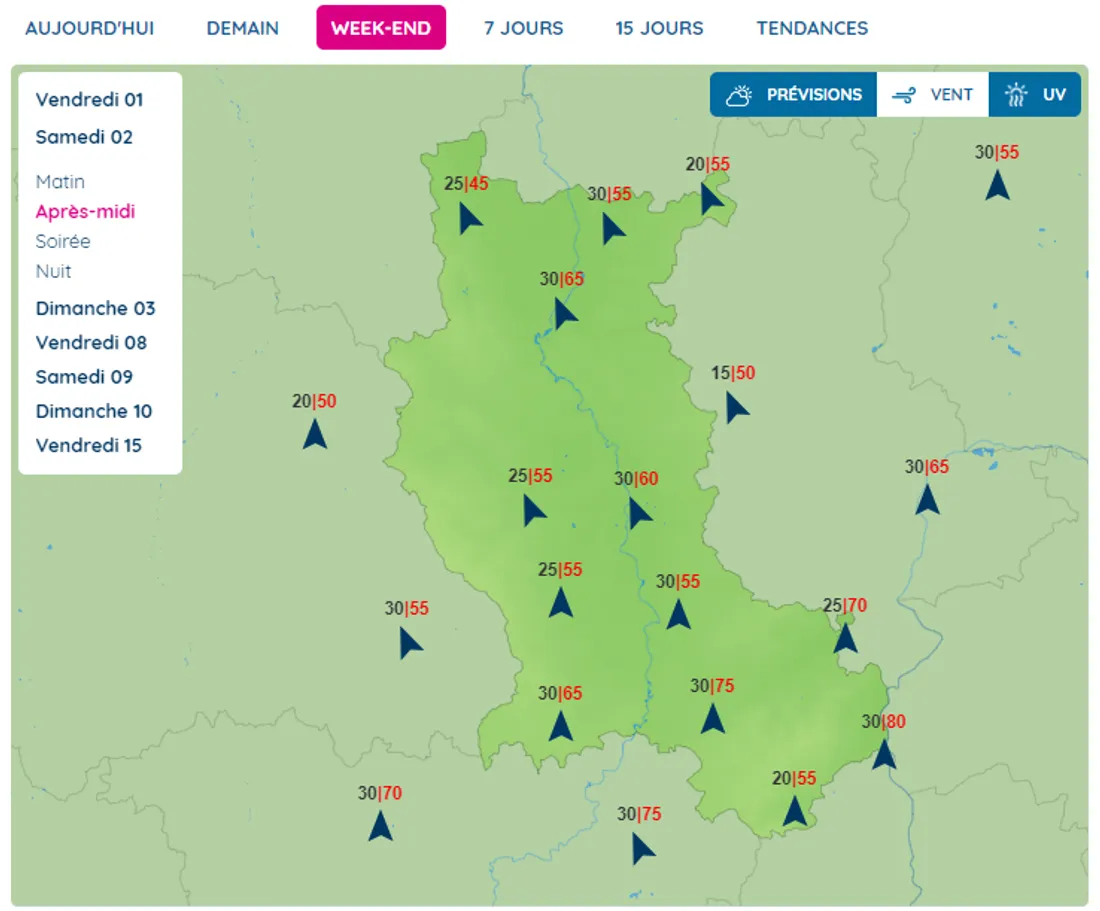 Les prévisions de samedi.
