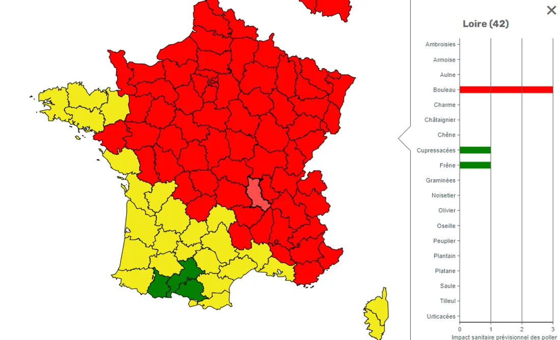 La carte des pollens, ce 3 avril.