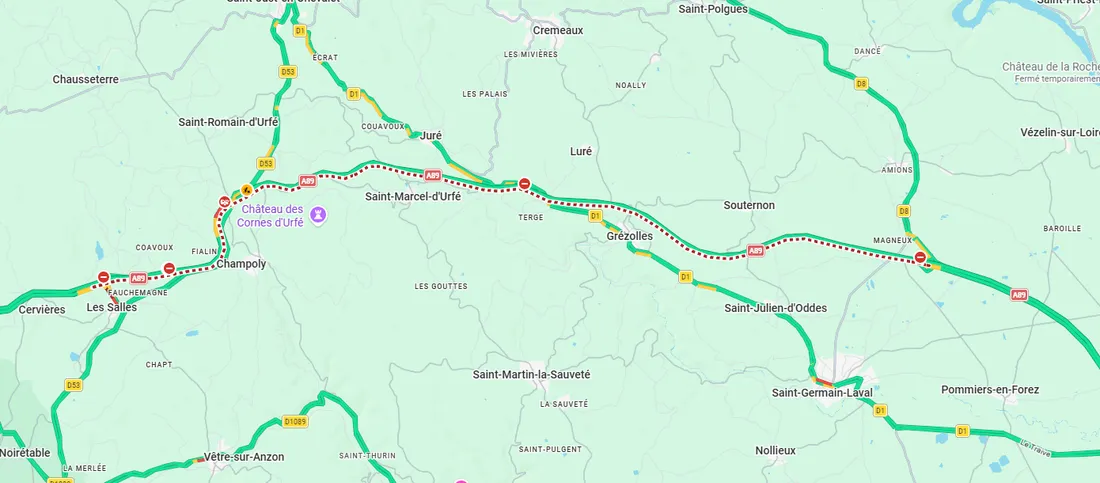 La situation actuelle sur l'A89.