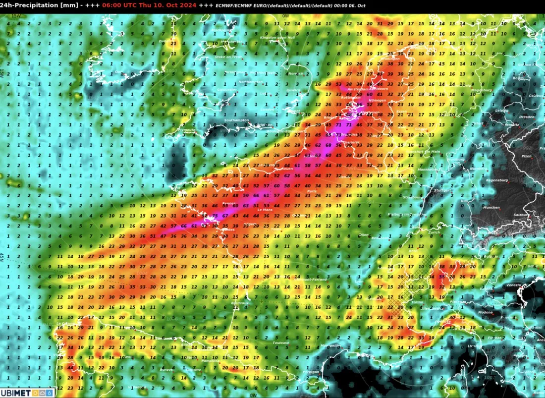 Cumul de pluie tempête Kirk