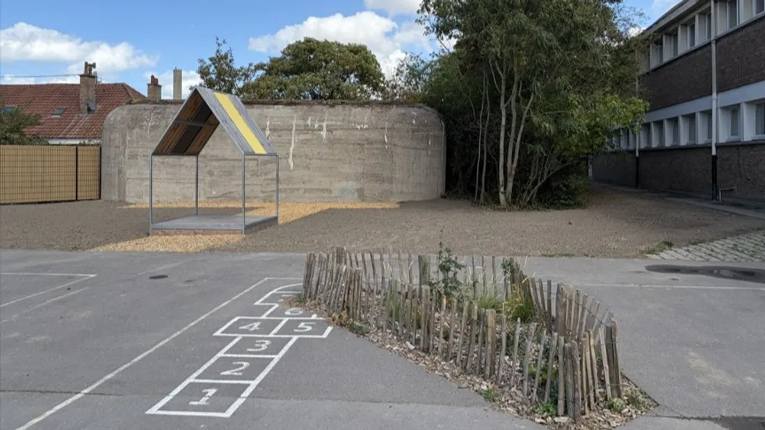 Cour du groupe scolaire Péguy-Jaurès en finalisation de travaux de végétalisation