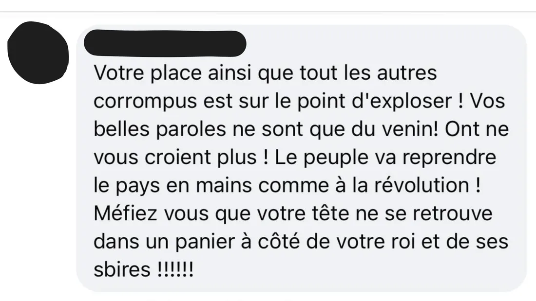 Les menaces de mort adressées dans un commentaire Facebook. 