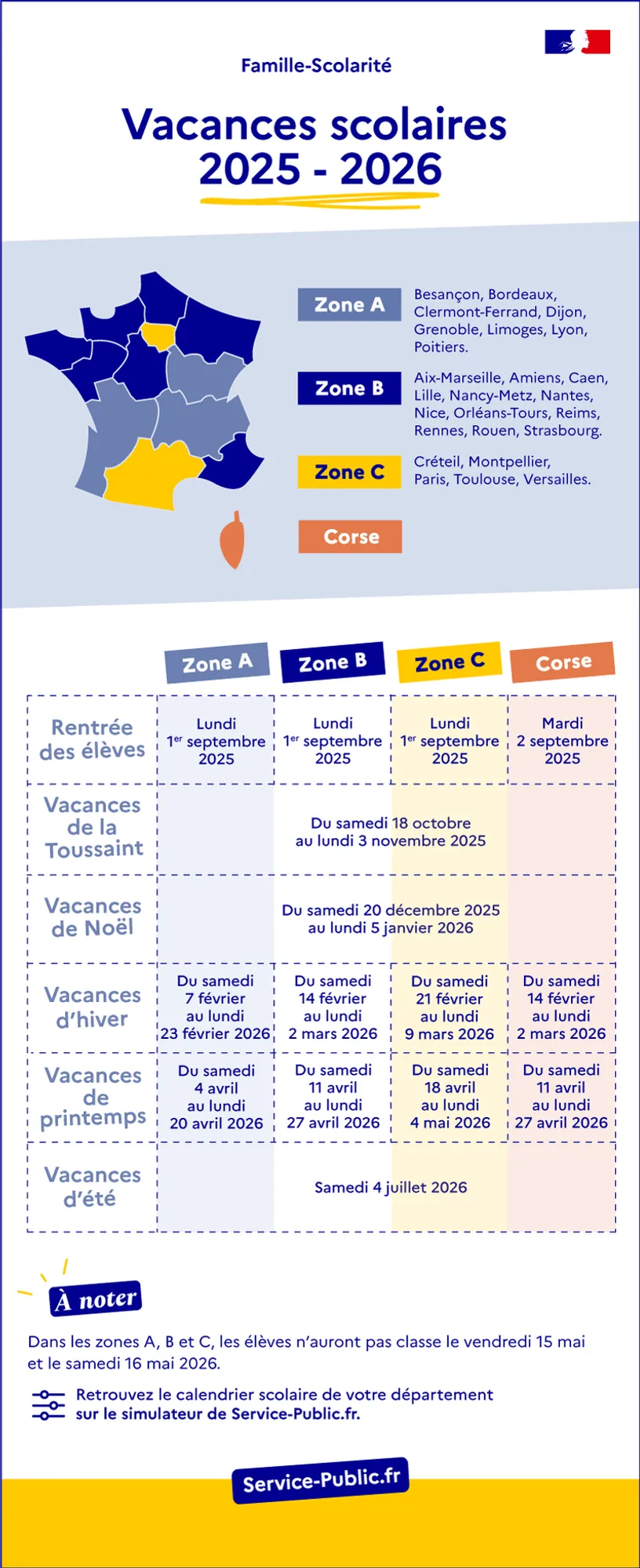 Calendrier des vacances scolaires 2025-2026