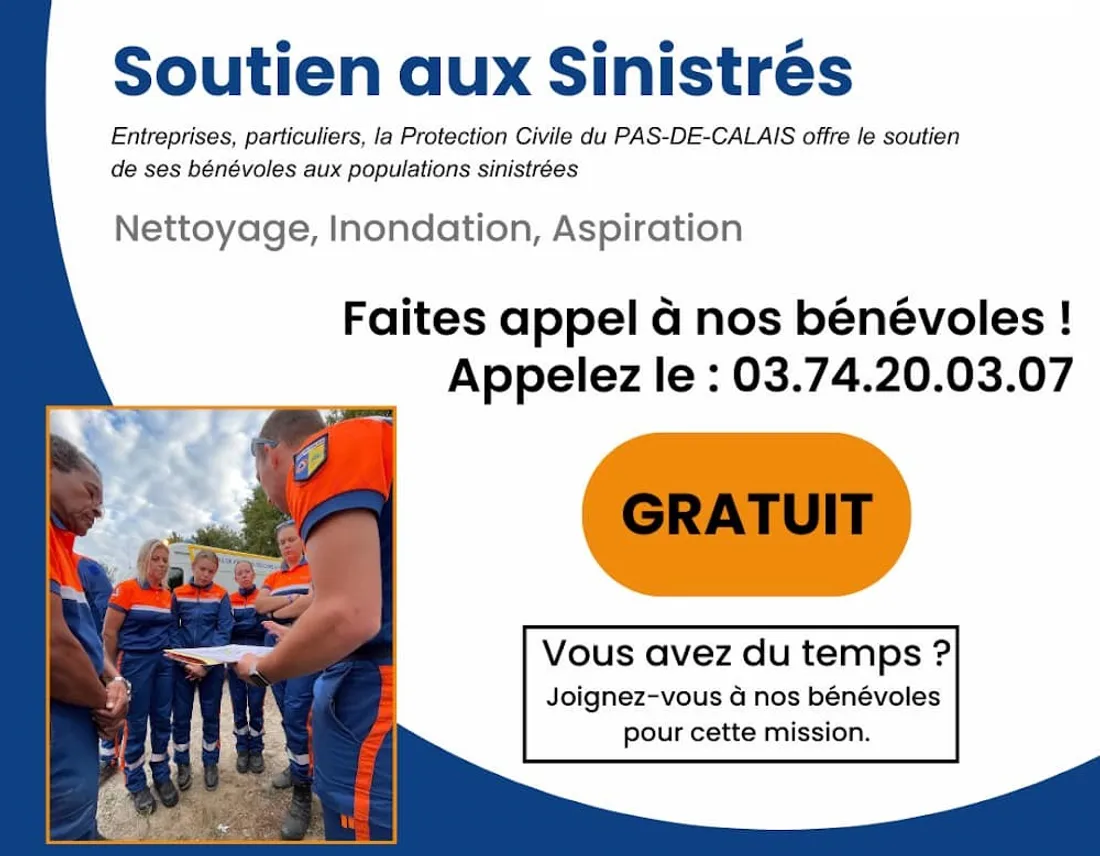La Protection Civile du Pas de Calais vient en aide aux sinistrés.