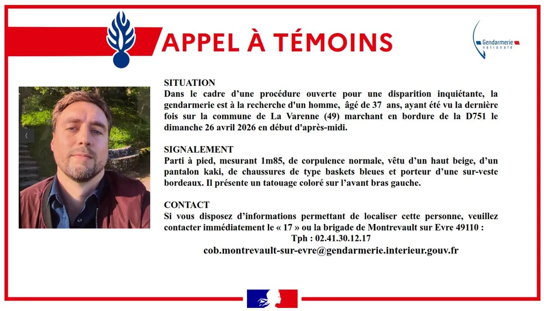 Disparition Maine-et-Loire_27 04 26_Gendarmerie du Maine-et-Loire