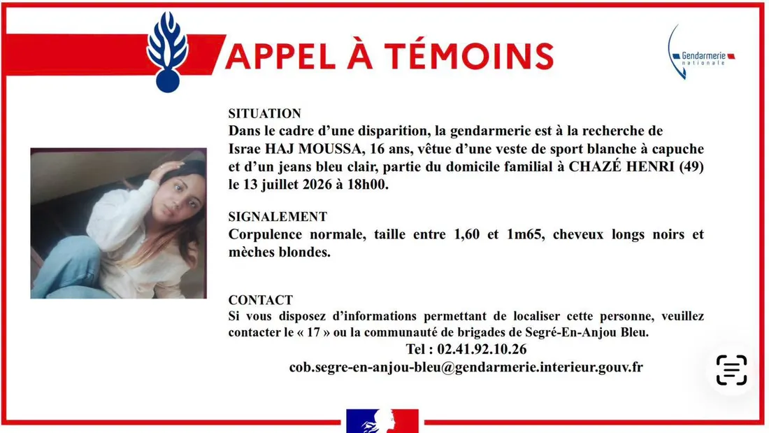 Disparition inquiétante Chazé-Henry_15 07 26_Gendarmerie du Maine-et-Loire