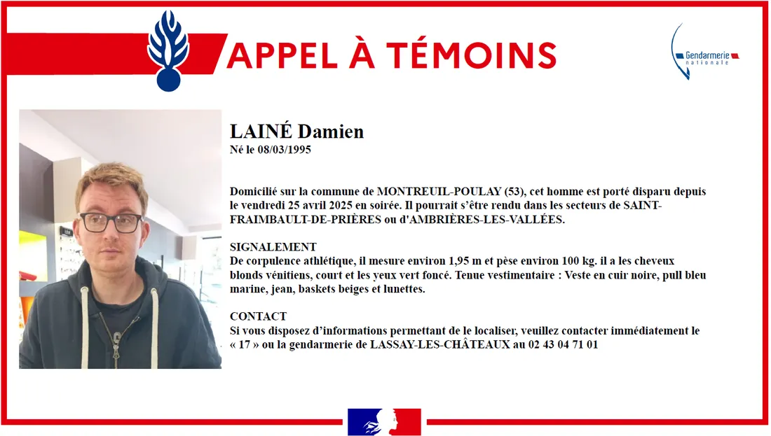 Appel à témoins Gendarmerie Damien Lainé
