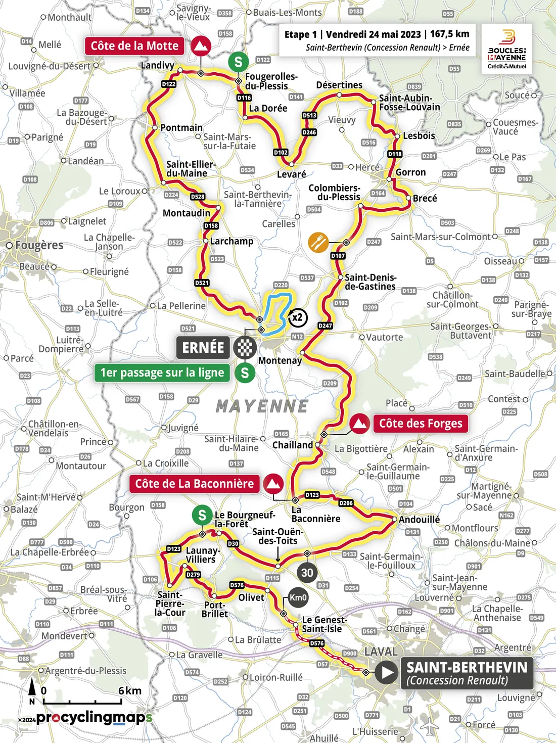 Le parcours de la 1re étape des Boucles de la Mayenne 2024.