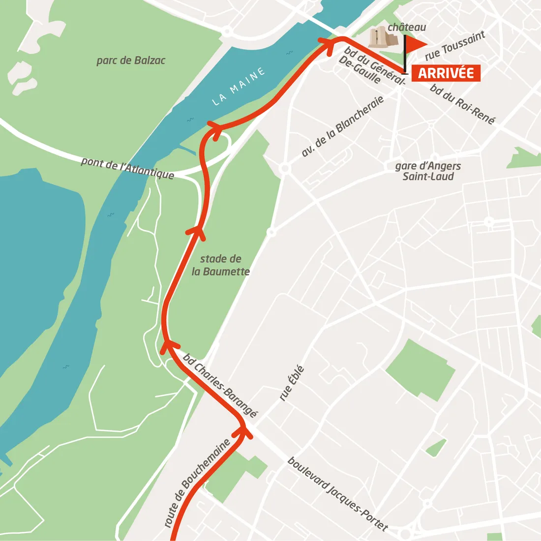 Le tracé de l'arrivée à Angers.