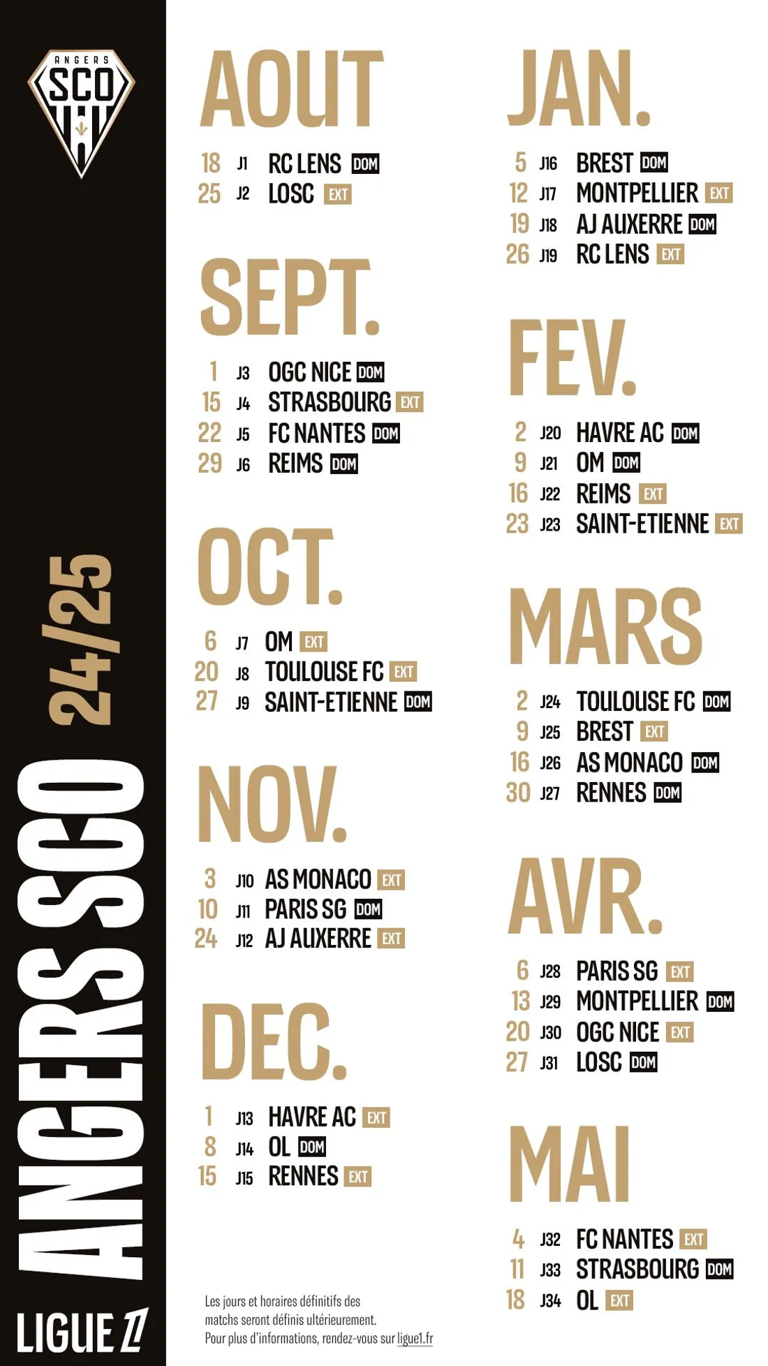 Angers Sco connaît son calendrier en Ligue 1.