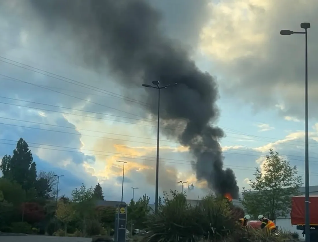 Une épaisse fumée noire était visible à Laval.