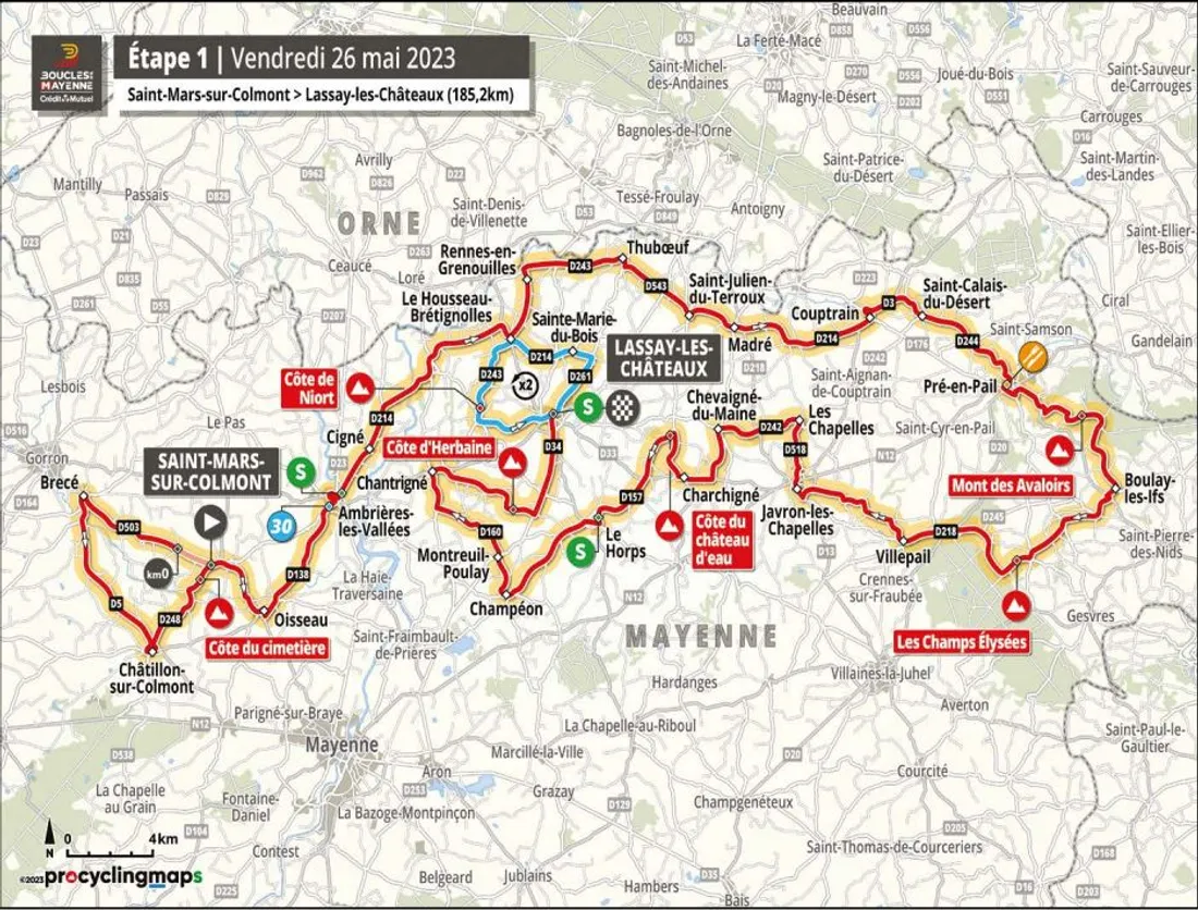 Le parcours de la première étape des Boucles de la Mayenne.