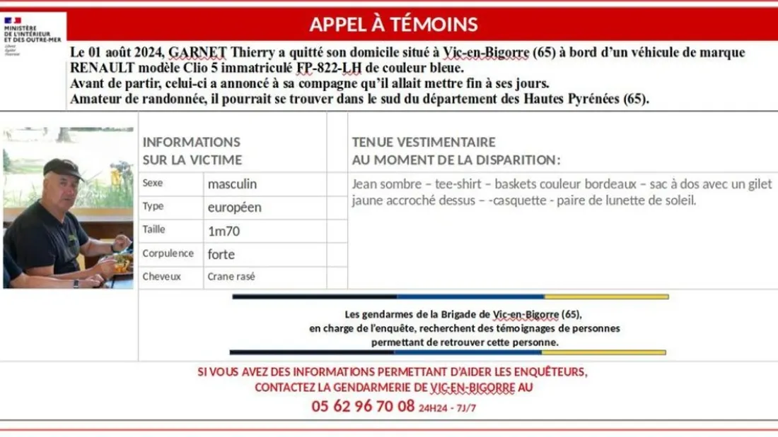 L'avis de recherche a été publié sur les réseaux sociaux de la Gendarmerie ce lundi