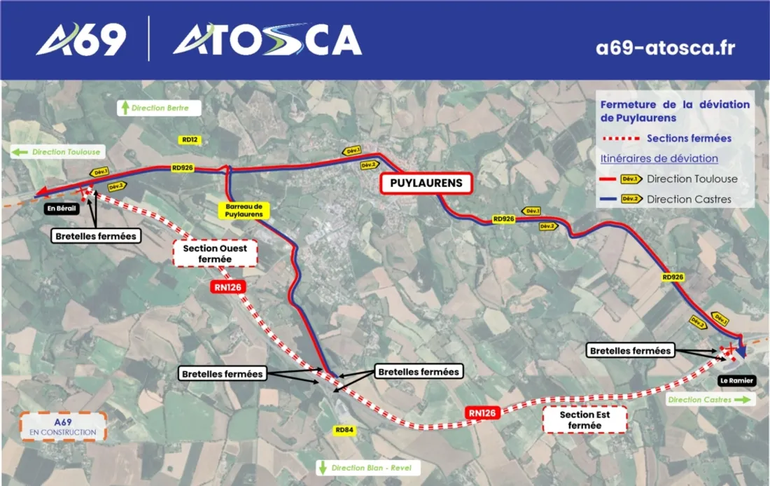 A69 fermeture déviation Puylaurens