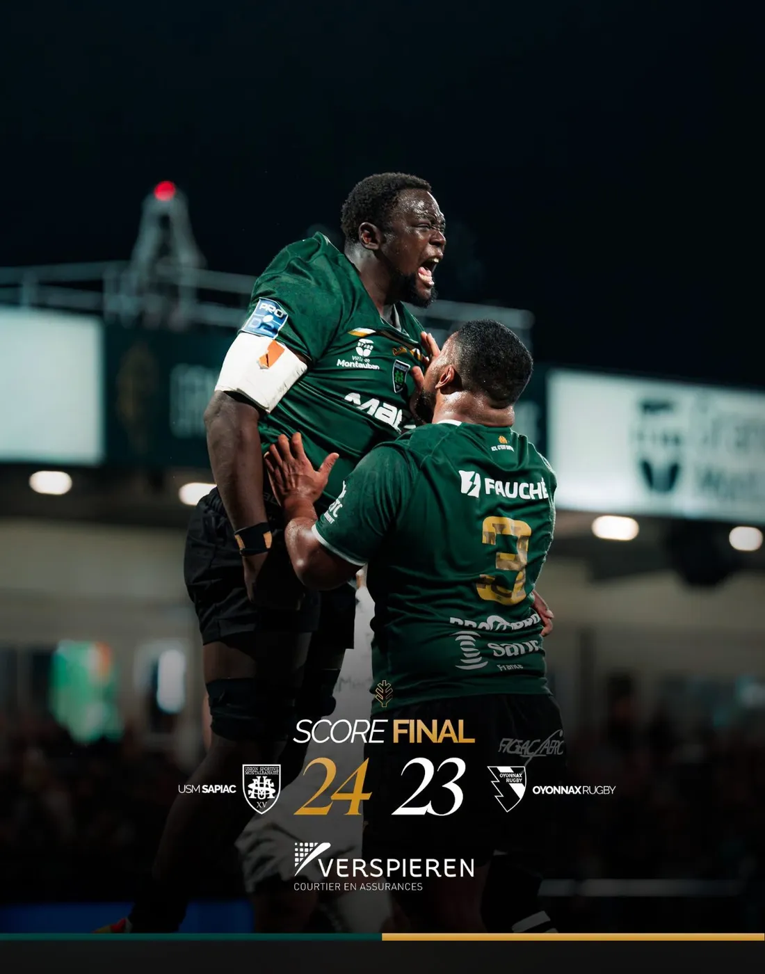 l'US Montauban a renversé le leader Oyonnax jeudi soir à Sapiac (24-23)