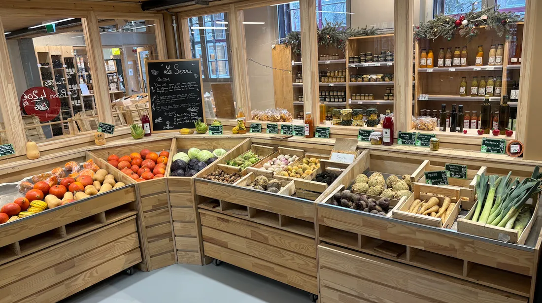 Ici, un étal de fruits et légumes d’Alsace.