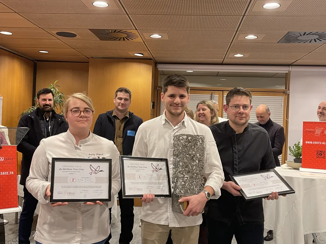Aydrey Stippich, Alexandre Zoccolan et Quentin Glénat : concours du meilleur foie gras d'Alsace 2022