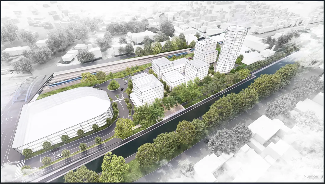 Visualisation de l'espace paysagé du nouveau quartier d'affaires de Mulhouse