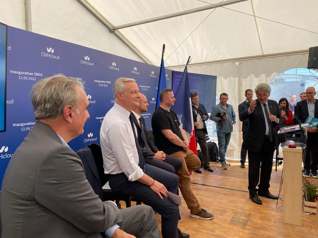 Thierry Breton sous le regard de Michel Paulin, Brunon Le Maire et Jean-Noël Barrot 