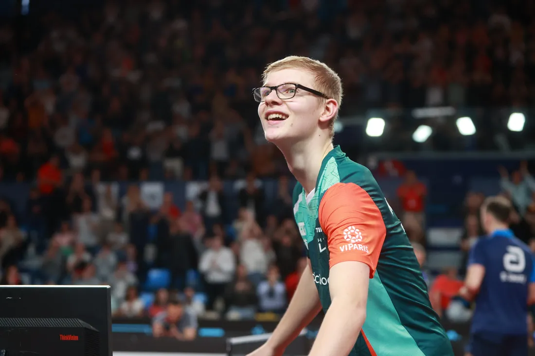 Félix Lebrun, aux championnats de France de tennis de table, à Montpellier.