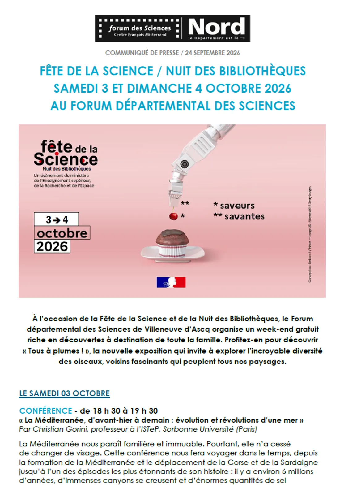 Fête de la science et Nuit des bibliothèques au Forum départemental des Sciences