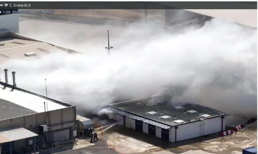 Le dégagement des fumée de chlore prise par drone