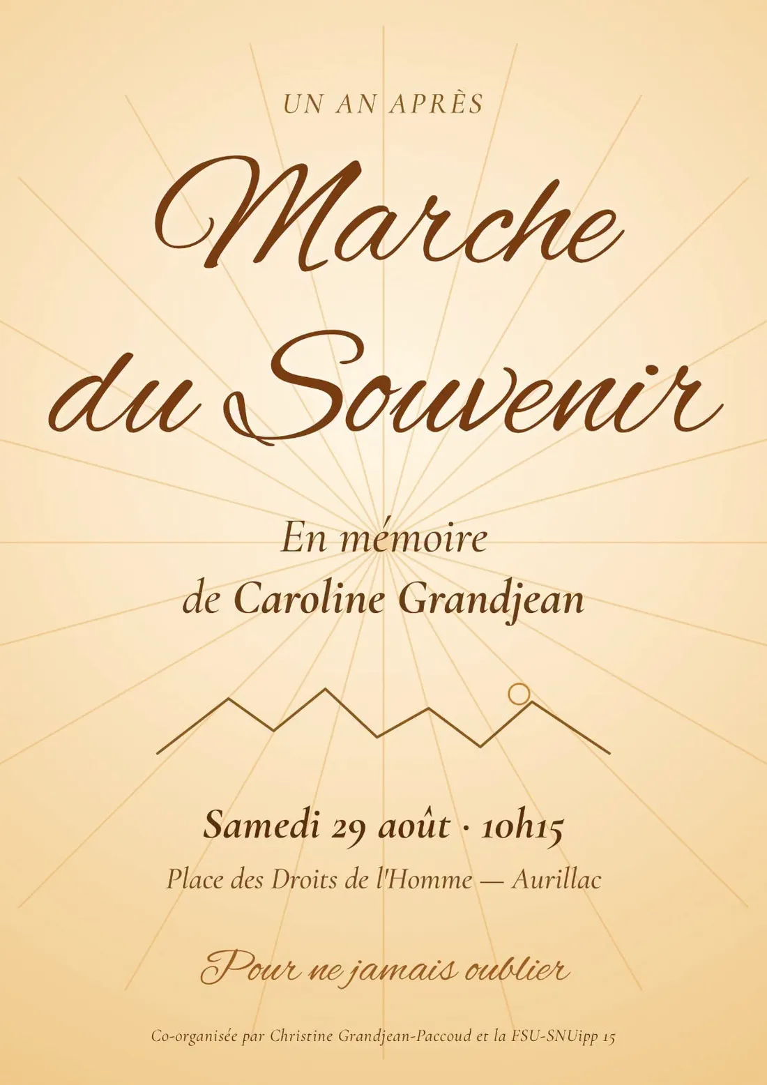 Affiche de la marche du souvenir pour Caroline Granjean organisée à Aurillac (Cantal).