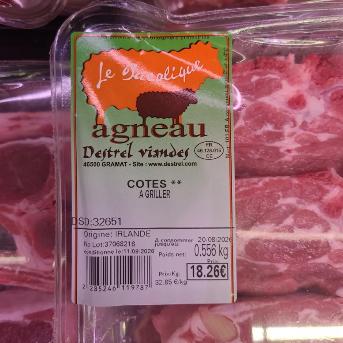 Barquette de côte d'agneau irlandaise du Lot