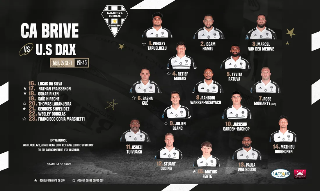 Le XV briviste qui affronte Dax