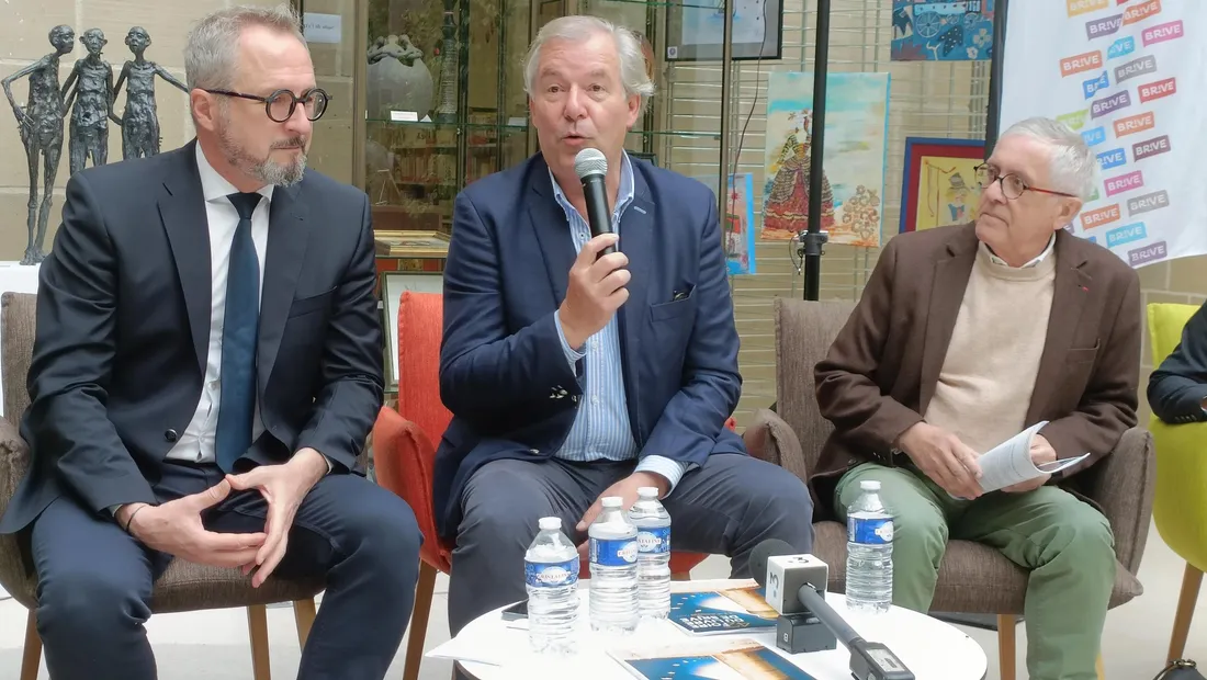 Frédéric Soulier, maire de Brive, Jérôme Garcin, Président et François David commissaire général