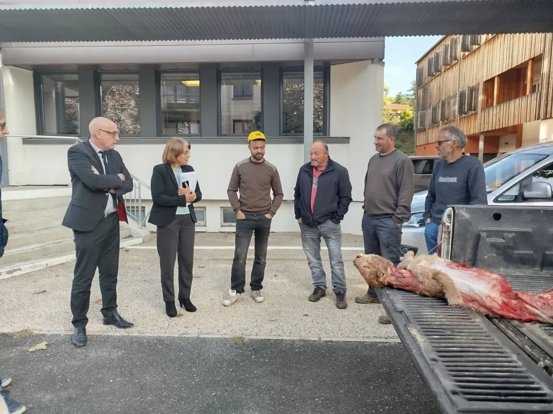 La carcasse d'un veau déposée devant la DDT de Mende