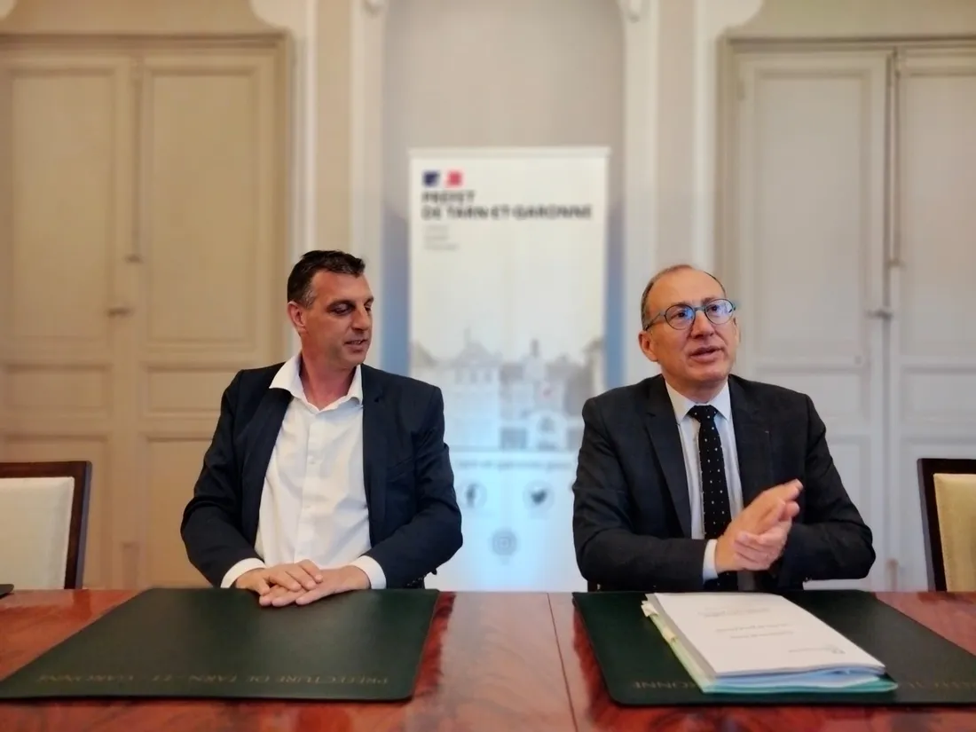 Morgan Tellier, pdt de la Com-Comm Quercy vert-Aveyron et Vincent Roberti, préfet de Tarn-et-Garonne