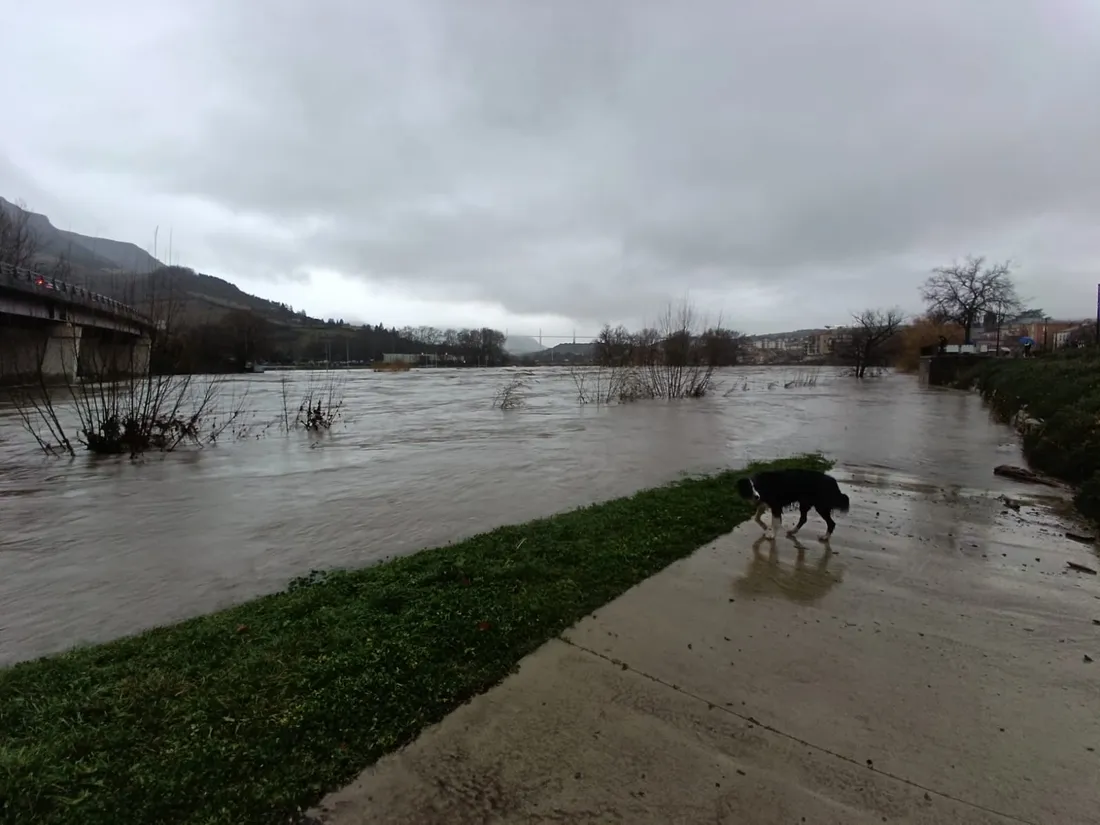 Le Tarn en crue le 22 décembre 2025 à Millau (Aveyron)