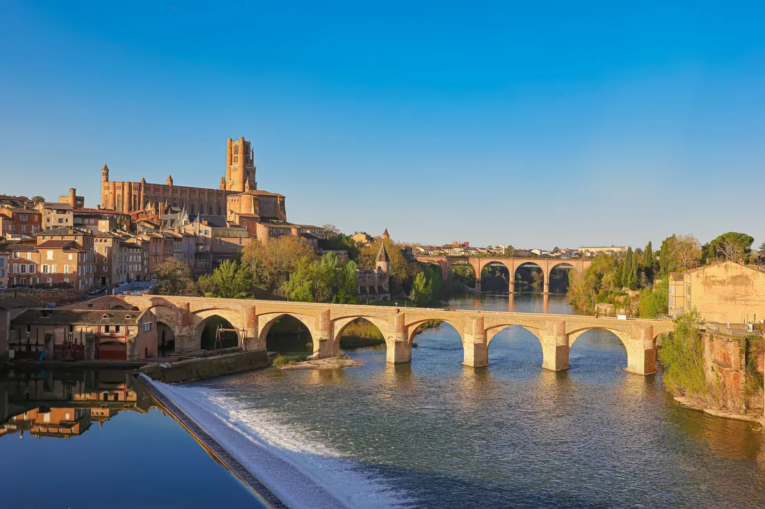 Le pont vieux et la cathédrale d'Albi (Tarn)