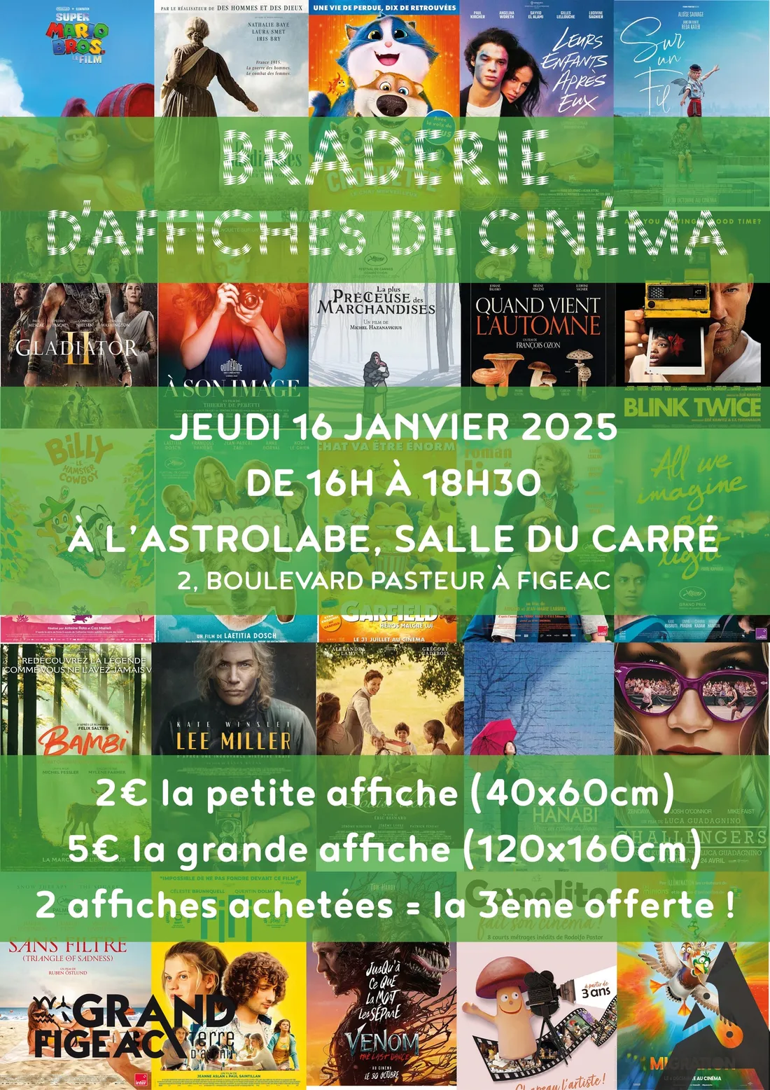 Une vente d'affiches à prix cassés au cinéma de Figeac (Lot).