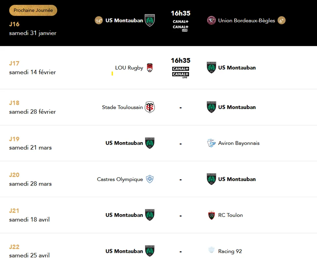 Le calendrier de l'USM