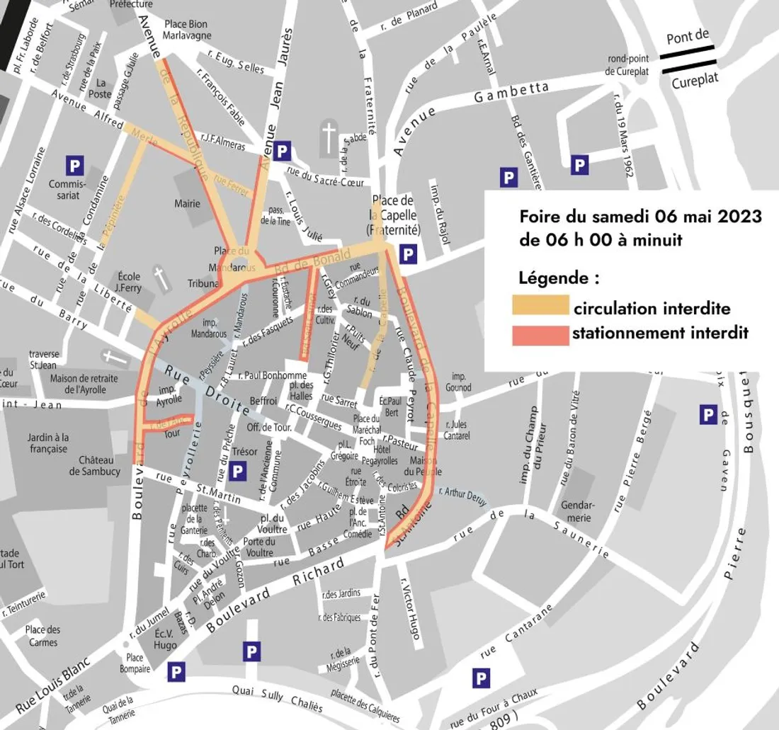 Les conditions de circulation et de stationnement dans les rues de Millau pour la foire du 6 mai.