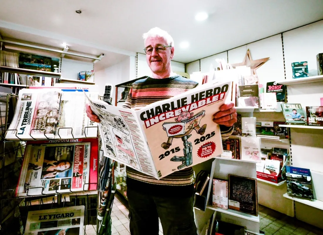 L'édition spéciale de Charlie Hebdo du 7 janvier 2025, ici à la maison de la presse de La Primaube