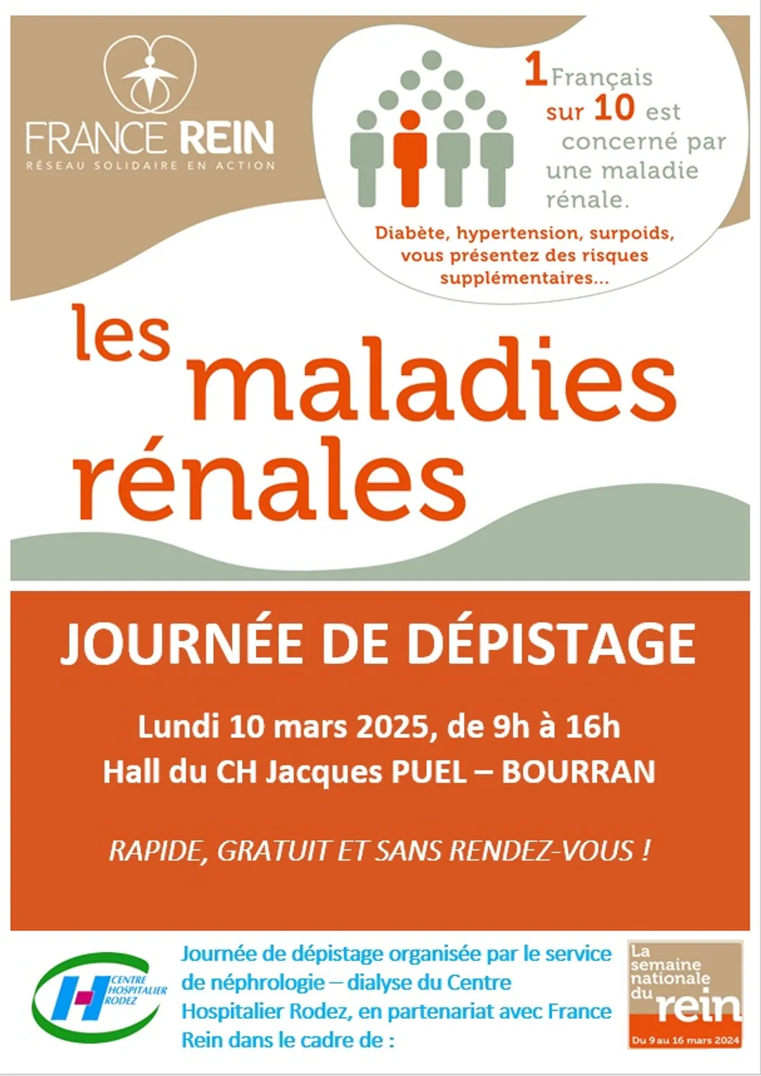 Le centre hospitalier de Rodez propose un dépistage gratuit des maladies rénales.