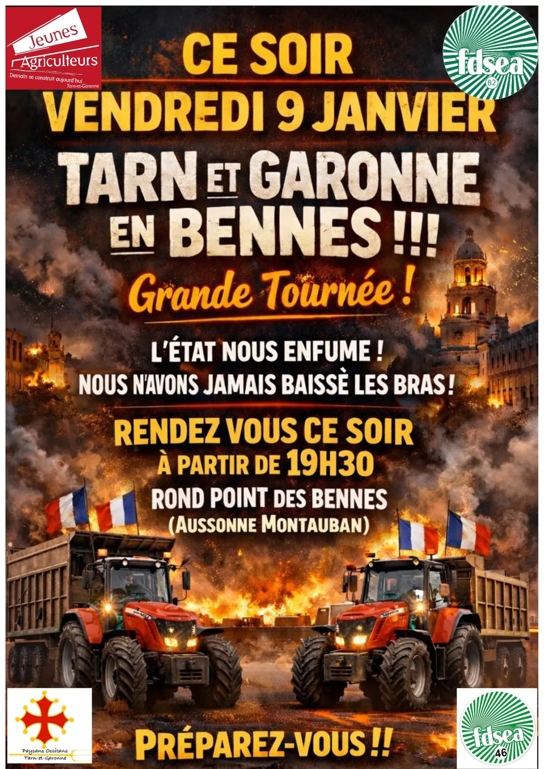 Appel de la FDSEA 82 à ma nifester le 9 janvier 2026