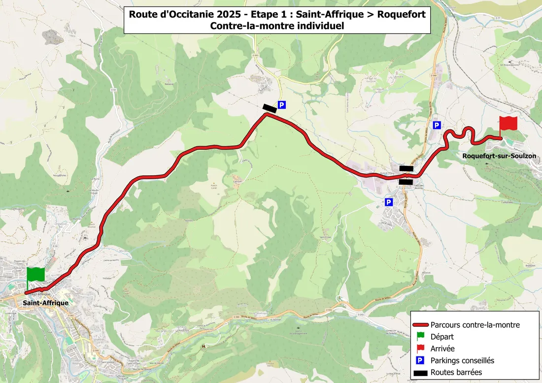 Le parcours de la première étape de la Route d'Occitanie 2025.