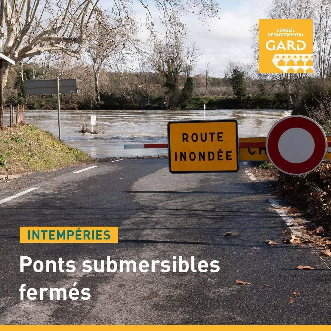 Les intempéries provoquent la fermeture de routes dans le Gard.